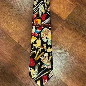 Museum Artifacts all silk tie with art supplies